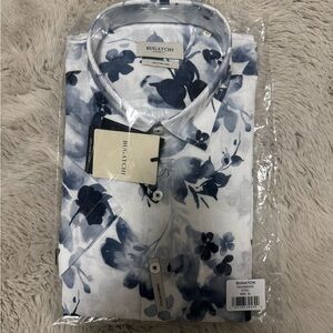 $225 NEW Bugatchi Men's Navy and White Floral Shirt